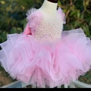 Pink Tulle Dress with Pearl Embellishments